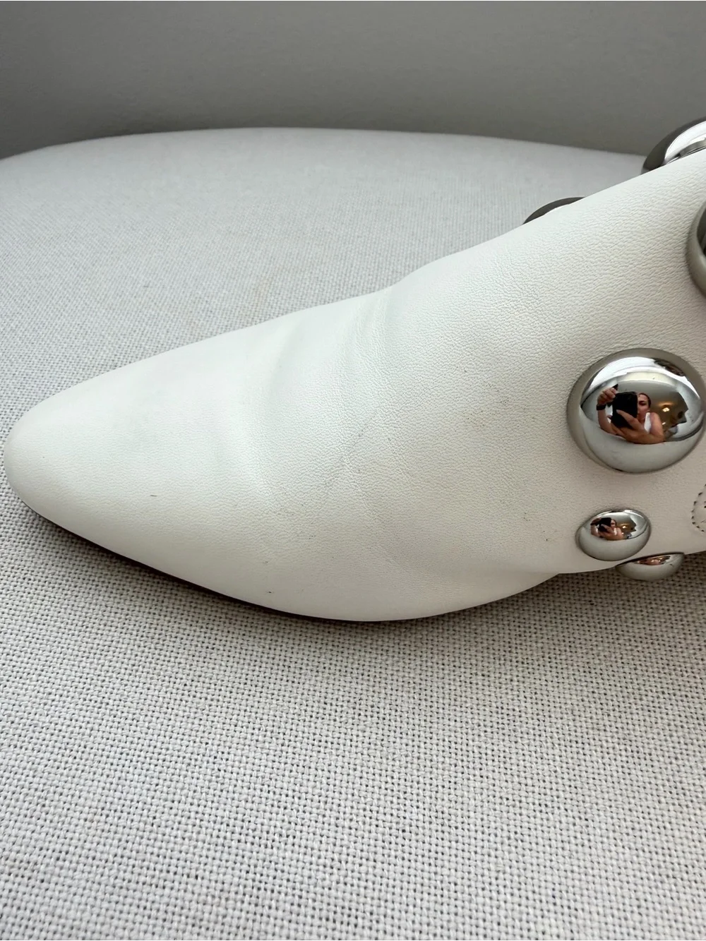 Rare! Tory Burch Loafer White Blythe Studded Metal Slip‎ On Women Size 6.5 M
